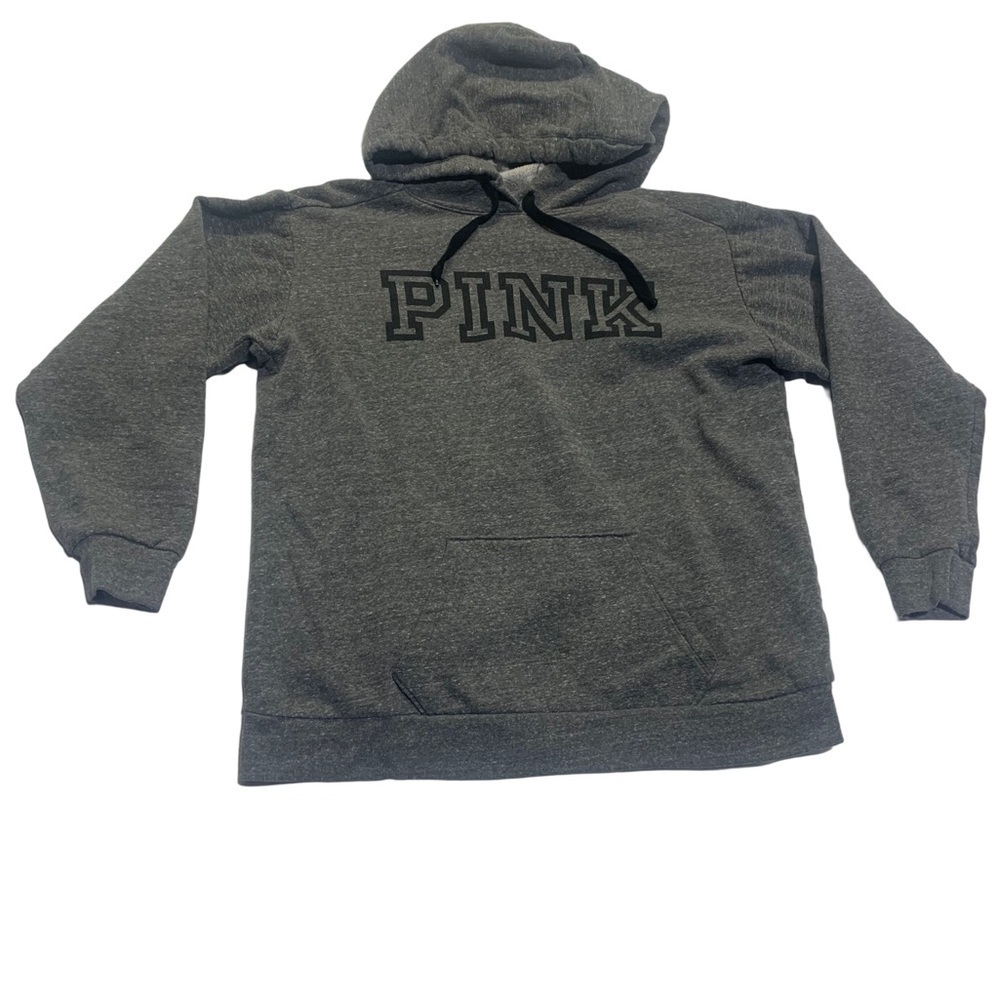 💜 PINK Victoria's Secret Gray Hoodie Sweatshirt with Black Logo - Size M